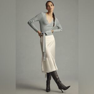 Anthropologie Asymmetrical Satin Slip Skirt Ivory Size S New